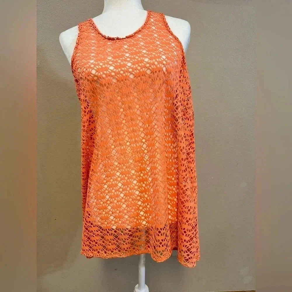 Xl swim fishnet coral color coverup shirt​​​